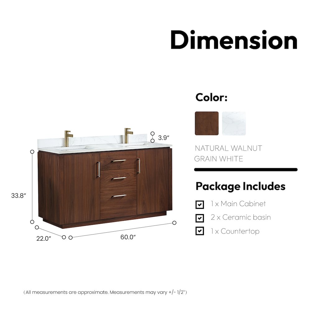 San 60M" Free-standing Double Bath Vanity in Natural Walnut. Picture 17
