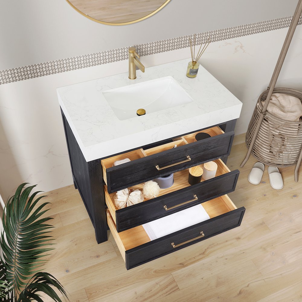 León 36in. Free-standing Single Bathroom Vanity in Fir Wood Black. Picture 6