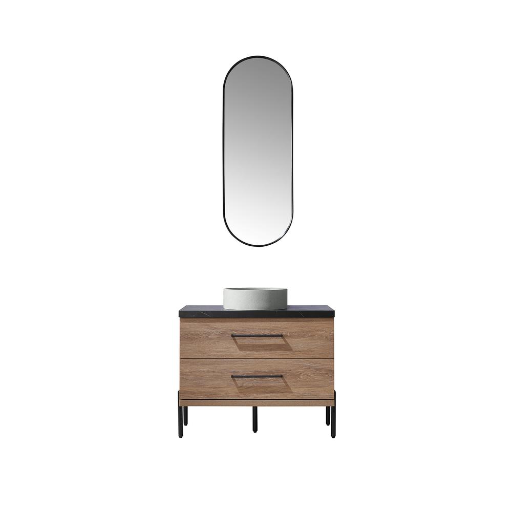 Single Sink Bath Vanity with Sintered Stone Top with Concrete Sink and Mirror. Picture 1