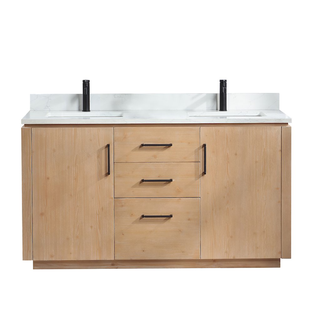 San 60M" Free-standing Double Bath Vanity in Fir Wood Brown. Picture 2