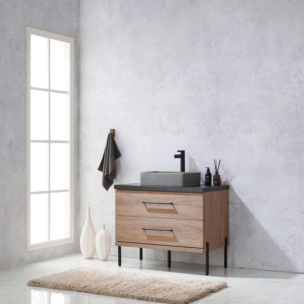 Single Sink Bath Vanity with Black Sintered Stone Top with Concrete Sink. Picture 14