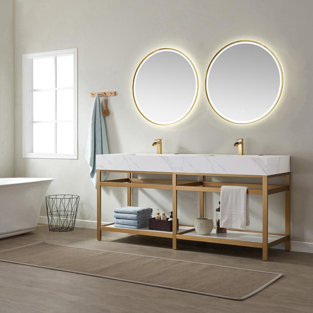 Vanity with stainless steel bracket match with stone Countertop With Mirror. Picture 4