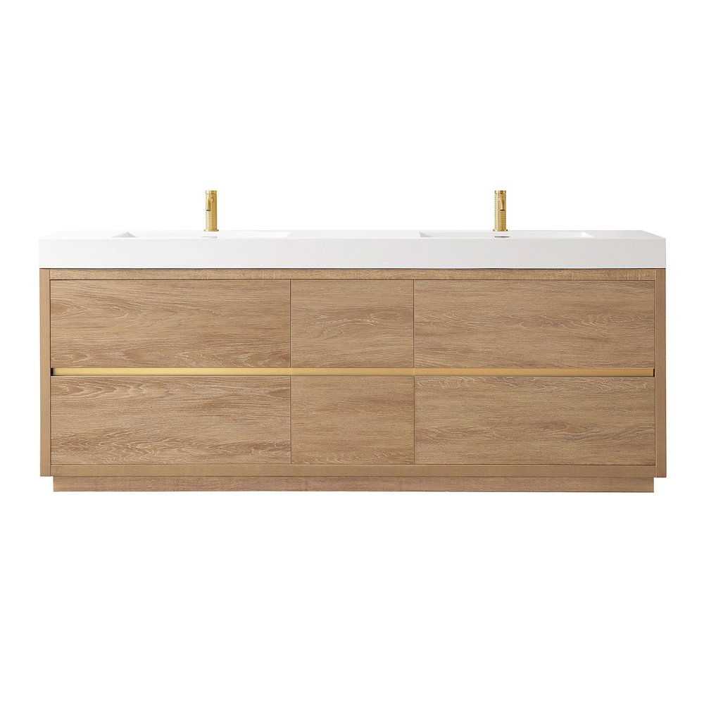Huesca 84" Double Sink Bath Vanity in North American Oak. Picture 1