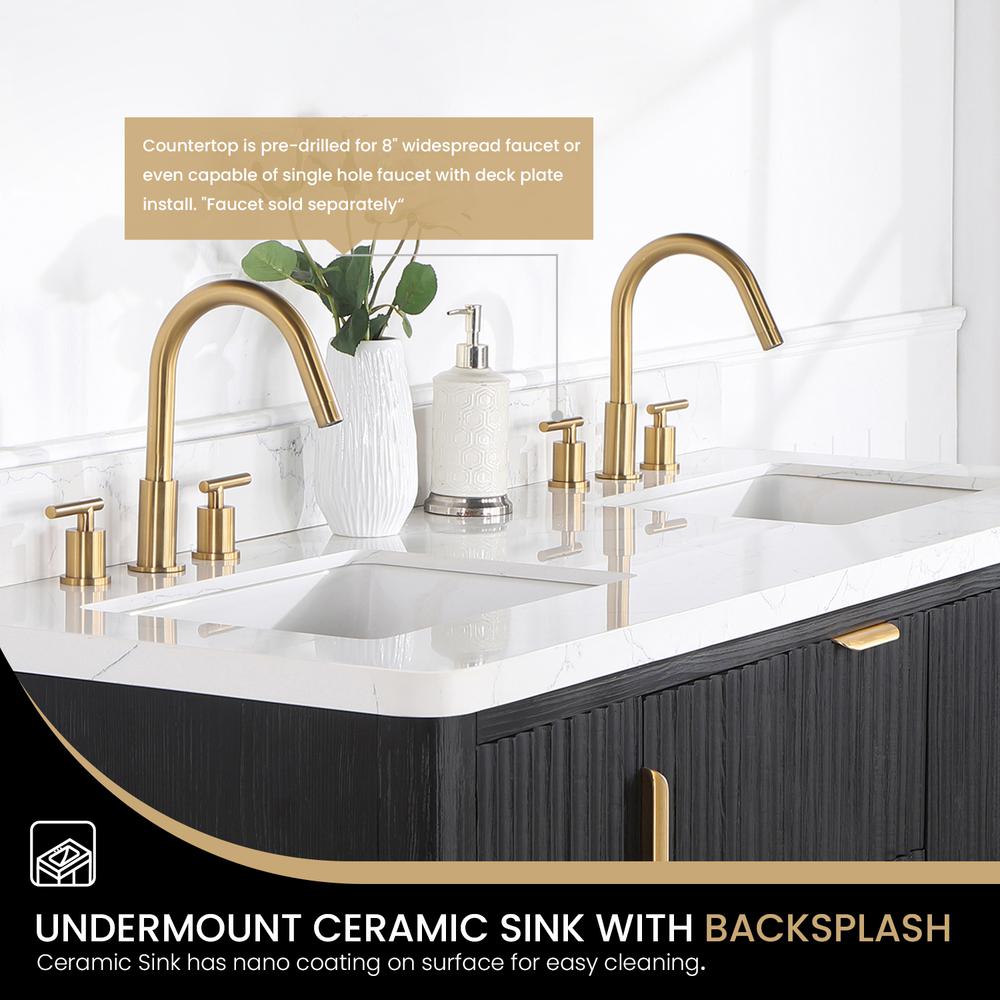 Free-standing Double Bathroom Vanity with Composite top in Lightning White. Picture 5