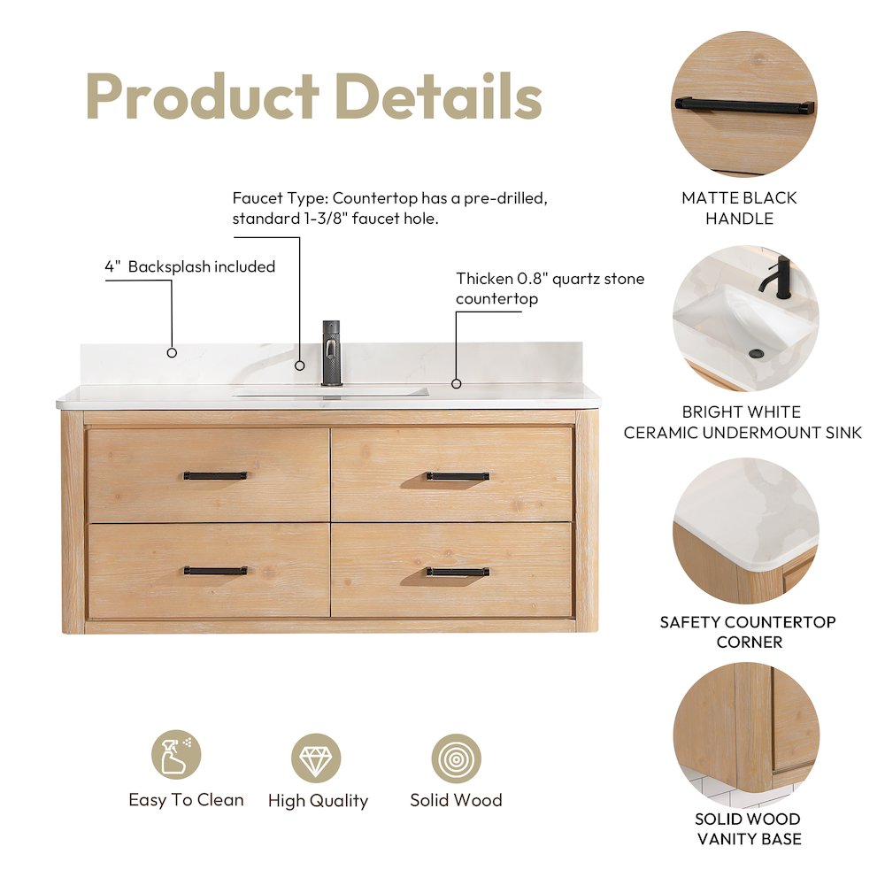 Cristo 48" Floating Single Bath Vanity in Fir Wood Brown. Picture 16