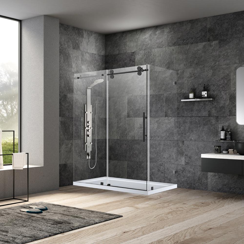 Rectangle Single Sliding Frameless Shower Enclosure in Matte Black. Picture 12