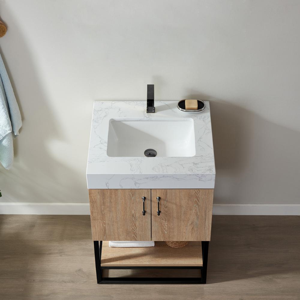 24B" Single Vanity with White Grain Stone Countertop Without Mirror. Picture 4