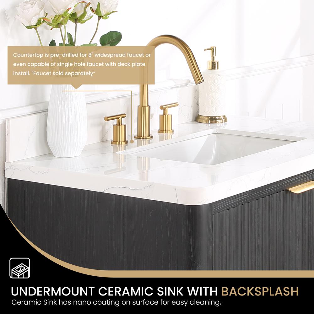 Free-standing Single Bathroom Vanity with Composite top in Lightning White. Picture 7
