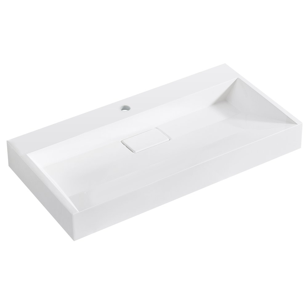 Rectangular White Finish Composite Granite Stone Console Bathroom Vanity Sink. Picture 1