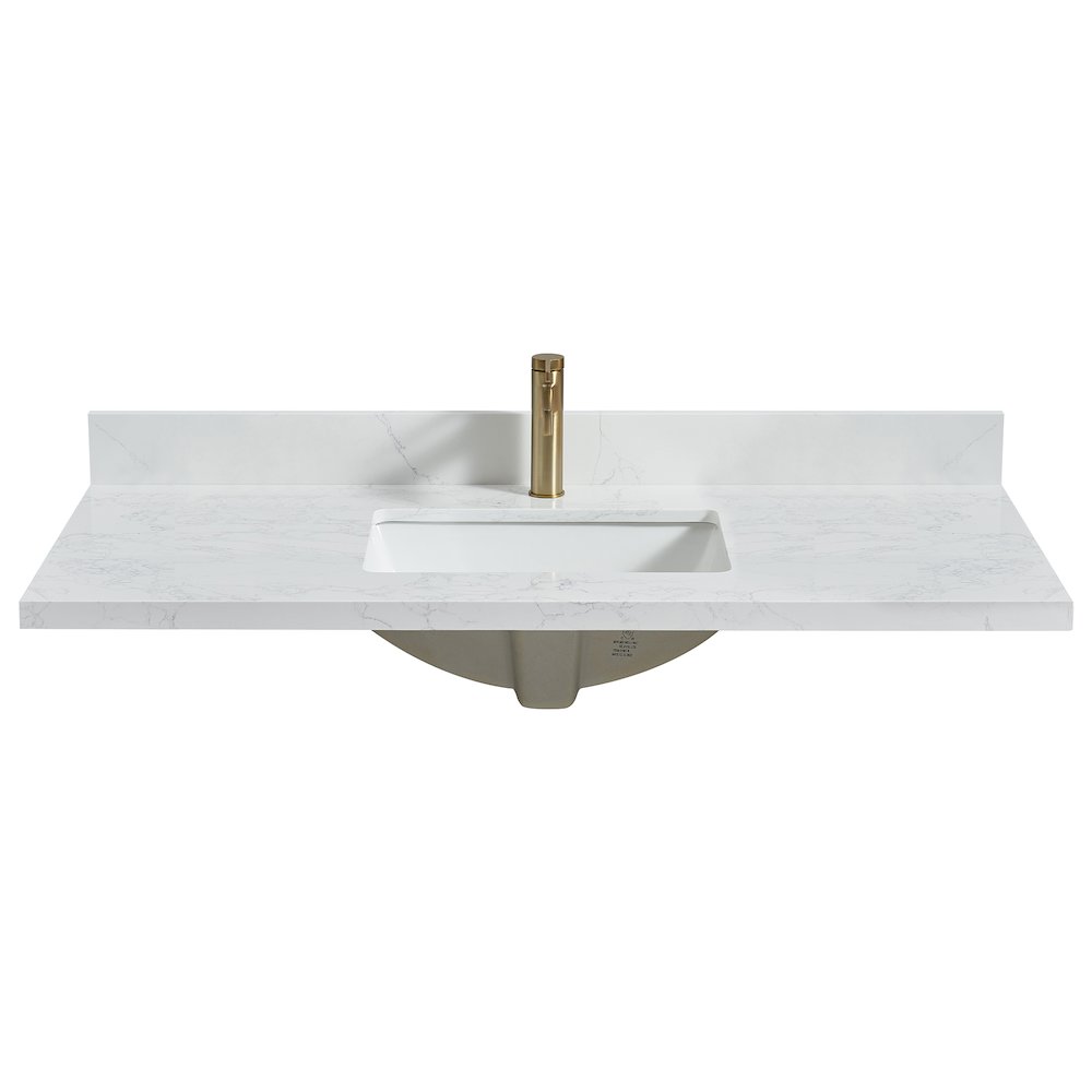 Composite Stone Vanity Top in Grain White with White Rectangular Single Sink. Picture 9