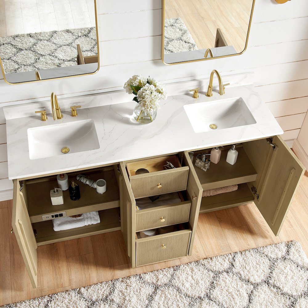 Oza 72" Free-standing Double Bath Vanity in Aged Natural Oak. Picture 9