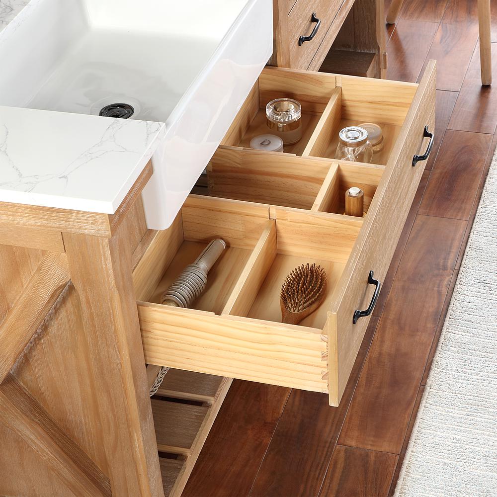 Double Bath Vanity with Composite Stone Top, White Farmhouse Basin. Picture 9