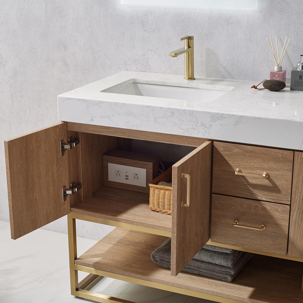 60" Double Vanity with White Grain Stone Countertop Without Mirror. Picture 6