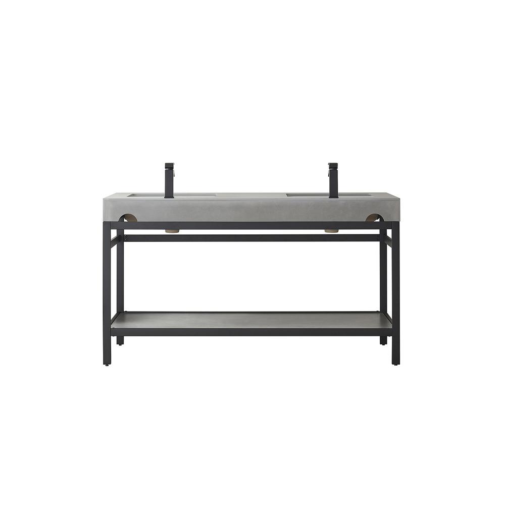 Double Sink Bath Vanity Metal Support with Grey Sintered Stone Top and Mirror. Picture 2