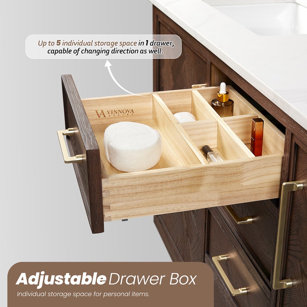 Jakarta 60M" Freestanding Double Bath Vanity in Aged Dark Brown Oak. Picture 9