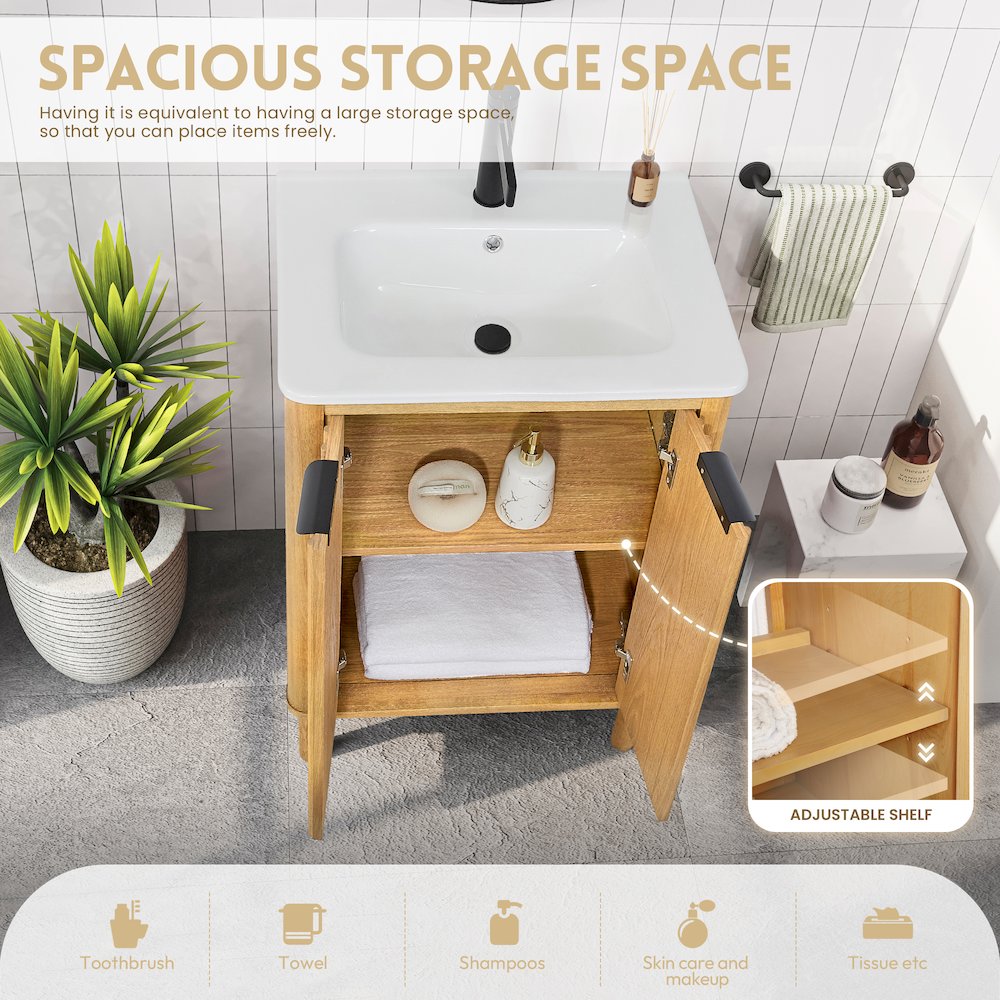 Mumbai 24" Free-standing Single Bath Vanity in Oak Weathering Light Brown. Picture 9
