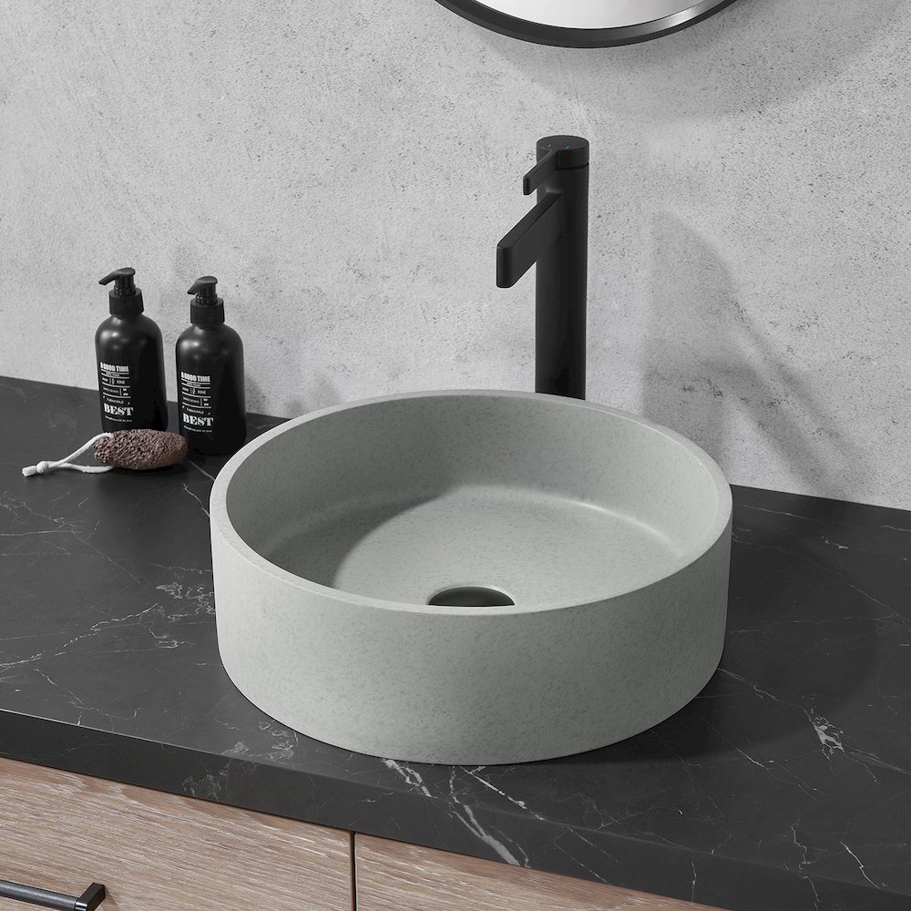 Vinnova Moguer Grey Concrete Circular Vessel Bathroom Sink. Picture 8