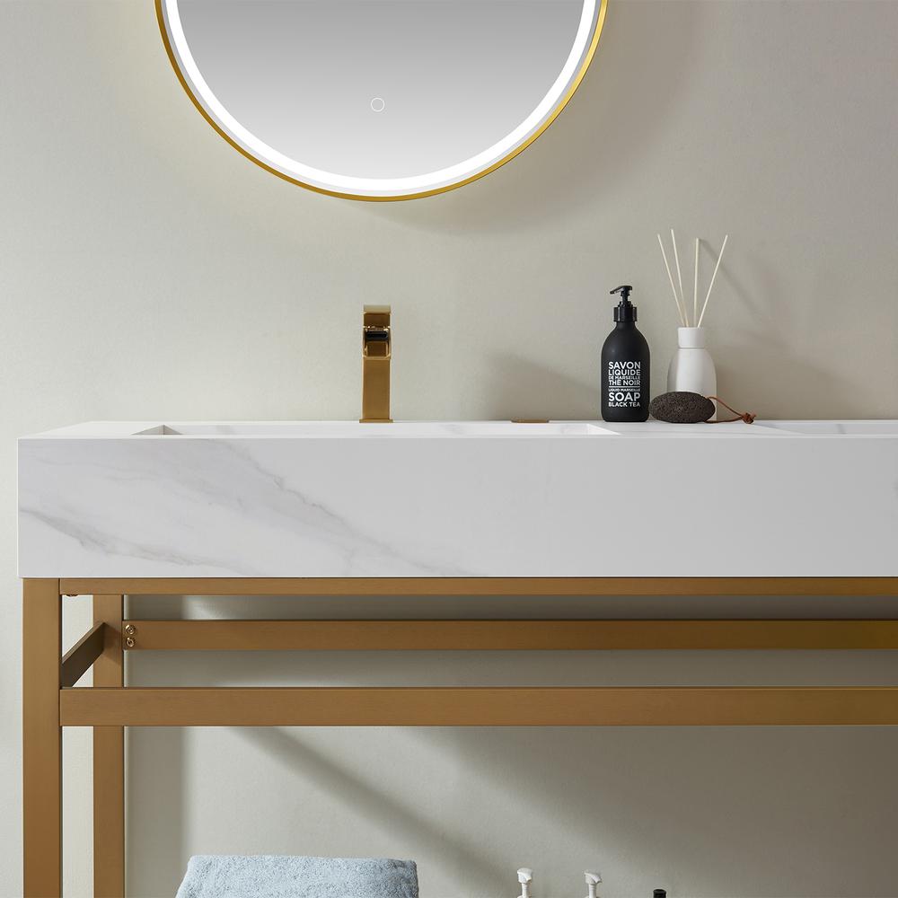 Vanity with stainless steel bracket match with stone Countertop With Mirror. Picture 8