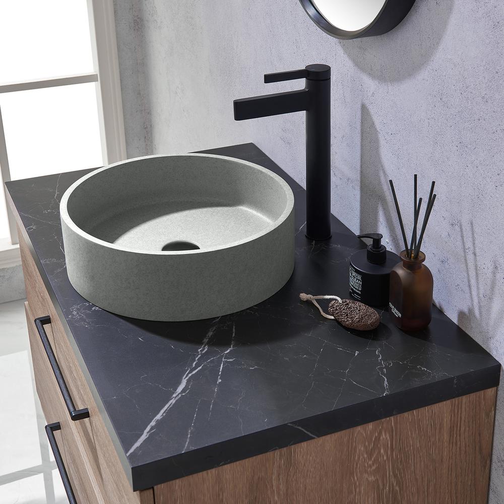 Single Sink Bath Vanity with Sintered Stone Top with Concrete Sink and Mirror. Picture 8
