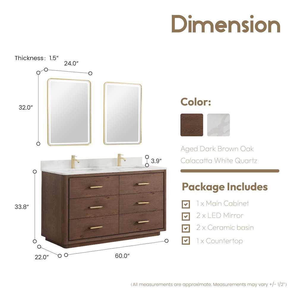 Porto 60M" Free-standing Double Bath Vanity in Aged Dark Brown Oak. Picture 14