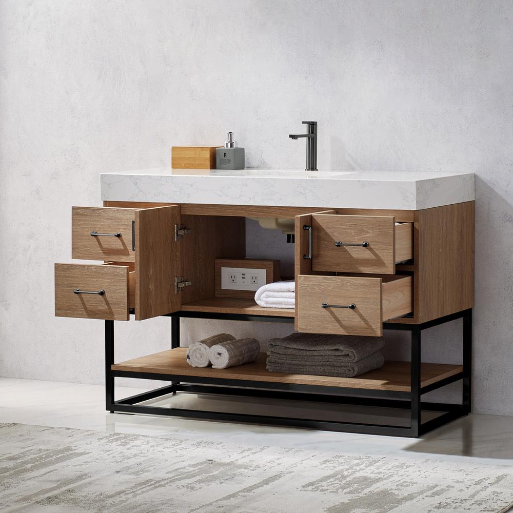 48B" Single Vanity with White Grain Stone Countertop Without Mirror. Picture 9