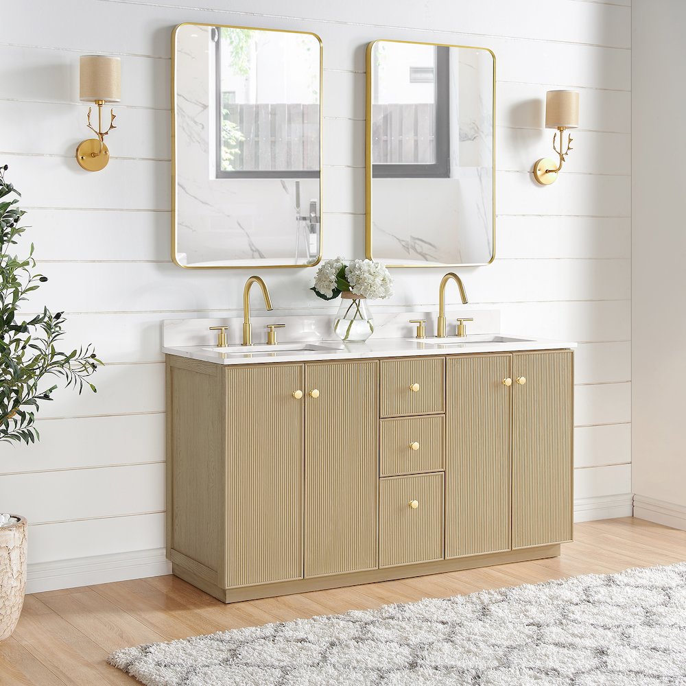 Oza 60M" Free-standing Double Bath Vanity in Aged Natural Oak. Picture 5