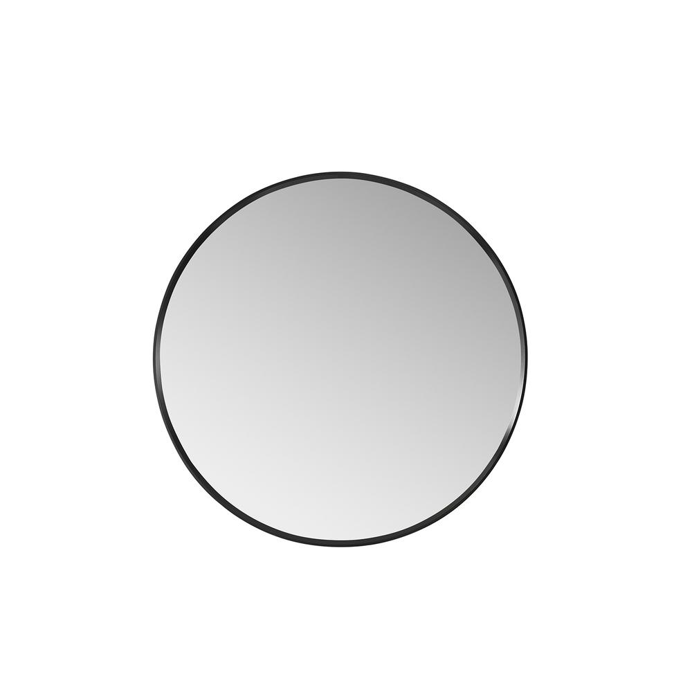 Cascante 28 in. W x 28 in. H Round Metal Wall Mirror in Brushed Black. Picture 1