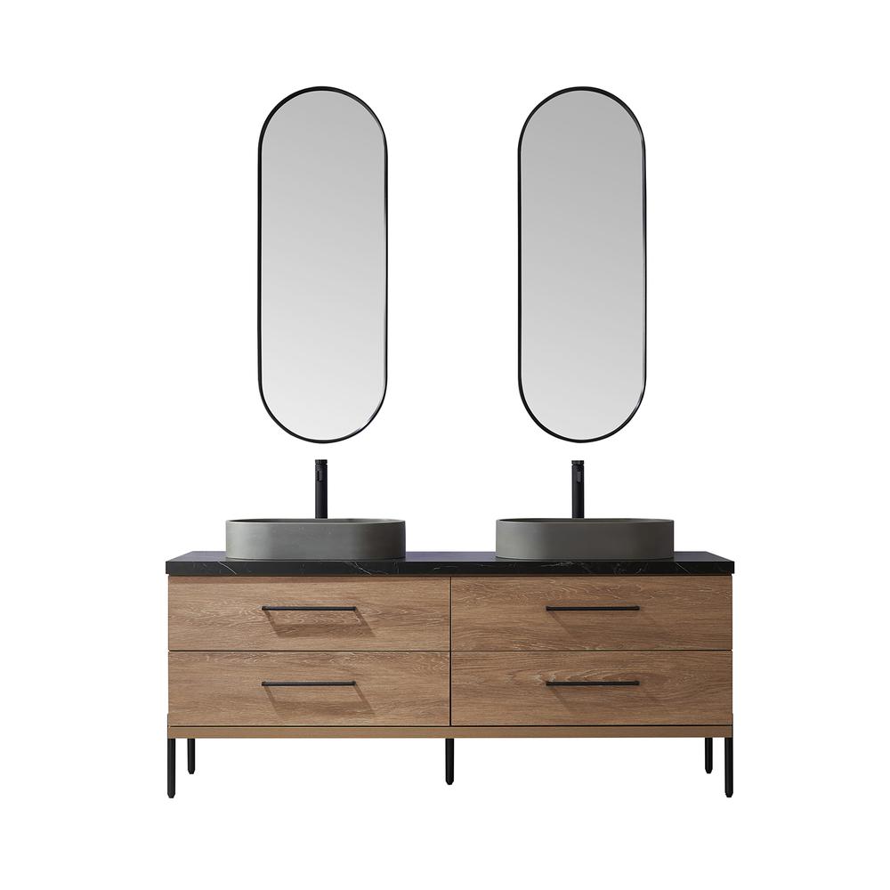 Double Sink Bath Vanity with Sintered Stone Top with Concrete Sink and Mirror. Picture 1
