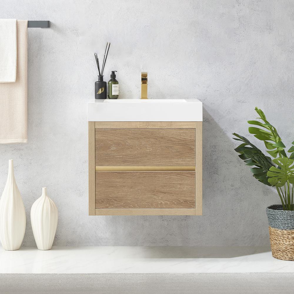 Single Sink Wall-Mount Bath Vanity with Composite Integral Square Sink Top. Picture 3