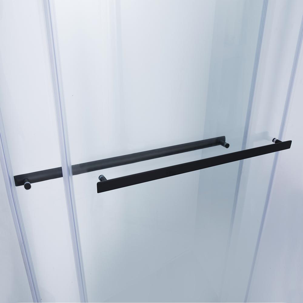Spezia 56" W x 76" H Double Sliding Frameless Shower Door in Matte Black. Picture 6