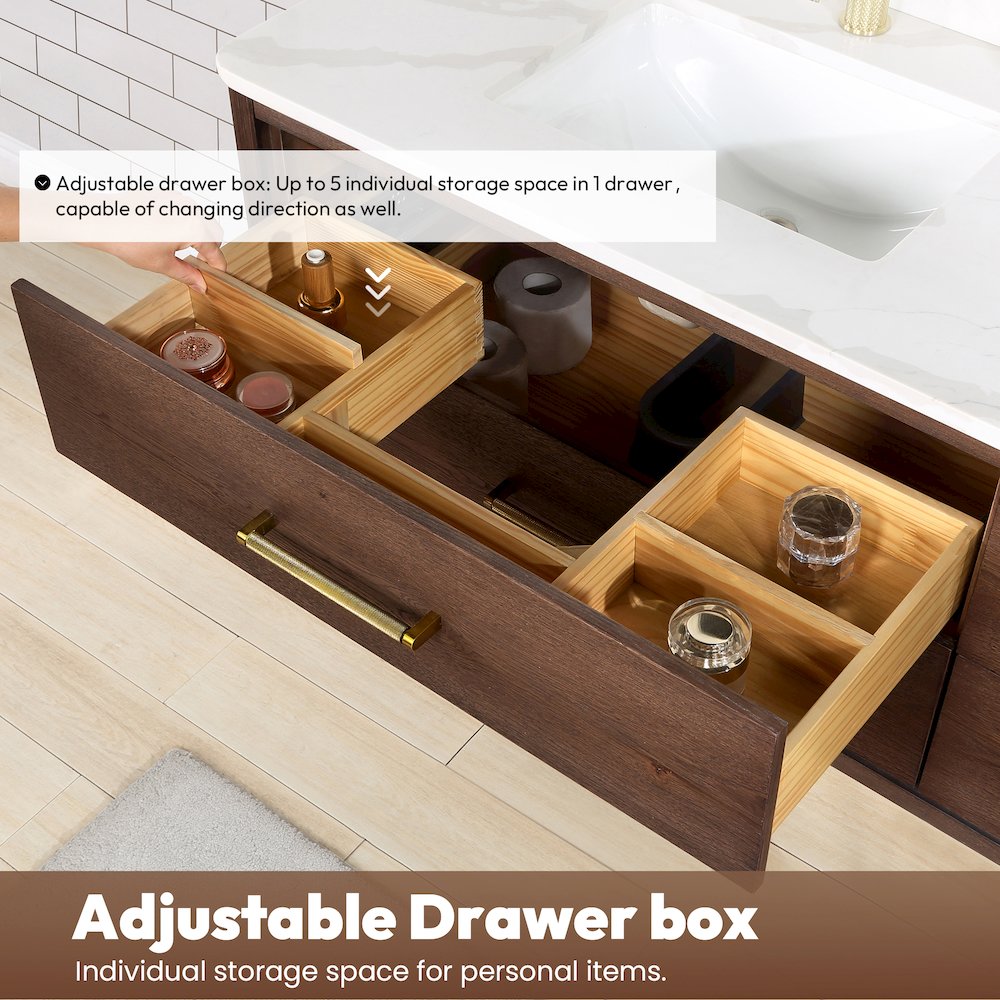 Cristo 60M" Floating Double Bath Vanity in Aged Dark Brown Oak. Picture 9