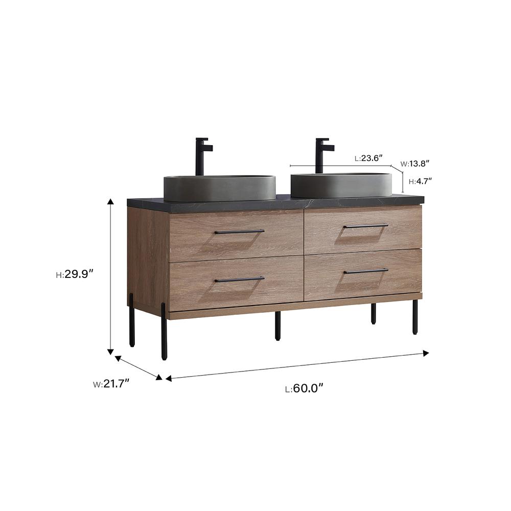 Double Sink Bath Vanity with Black Sintered Stone Top with Concrete Sink. Picture 15