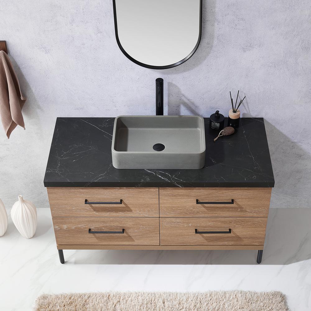 Single Sink Bath Vanity with Sintered Stone Top with Concrete Sink and Mirror. Picture 7
