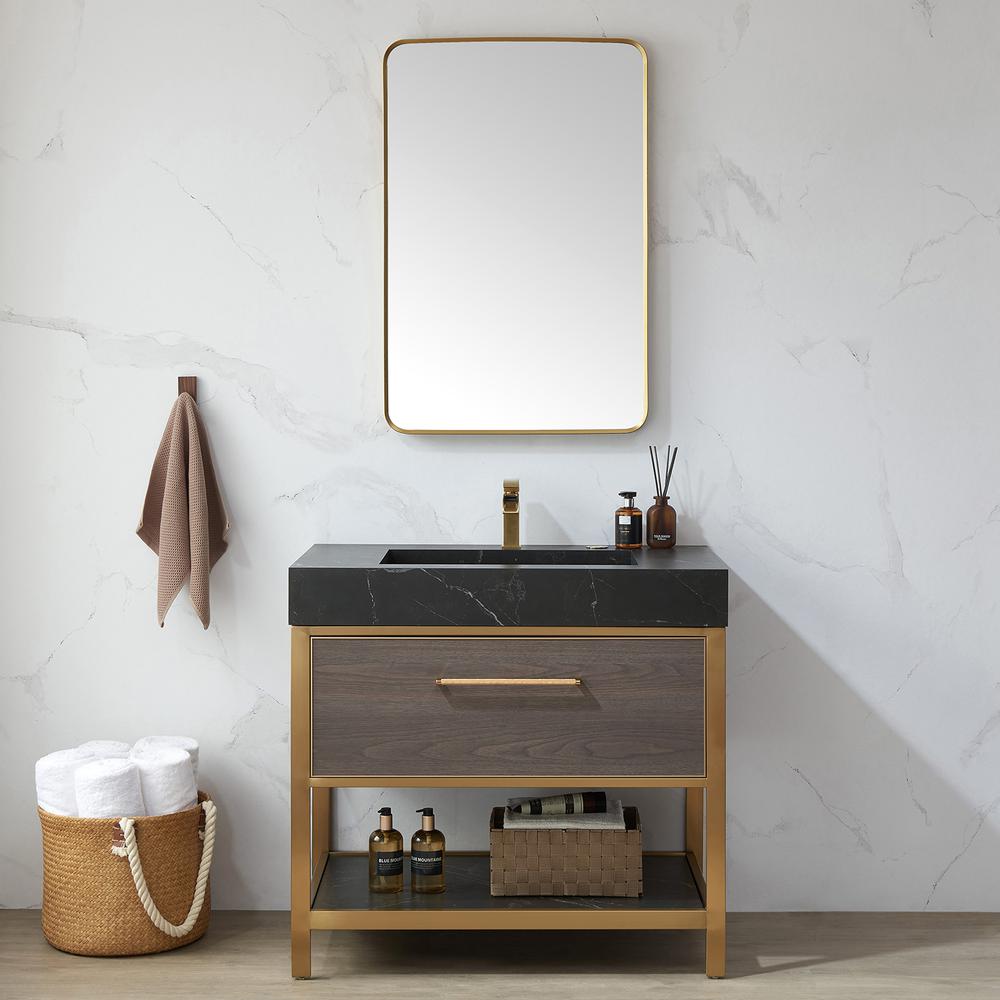 Mutriku 24 in. W x 36 in. H Rectangle Metal Wall Mirror in Brushed Gold. Picture 7