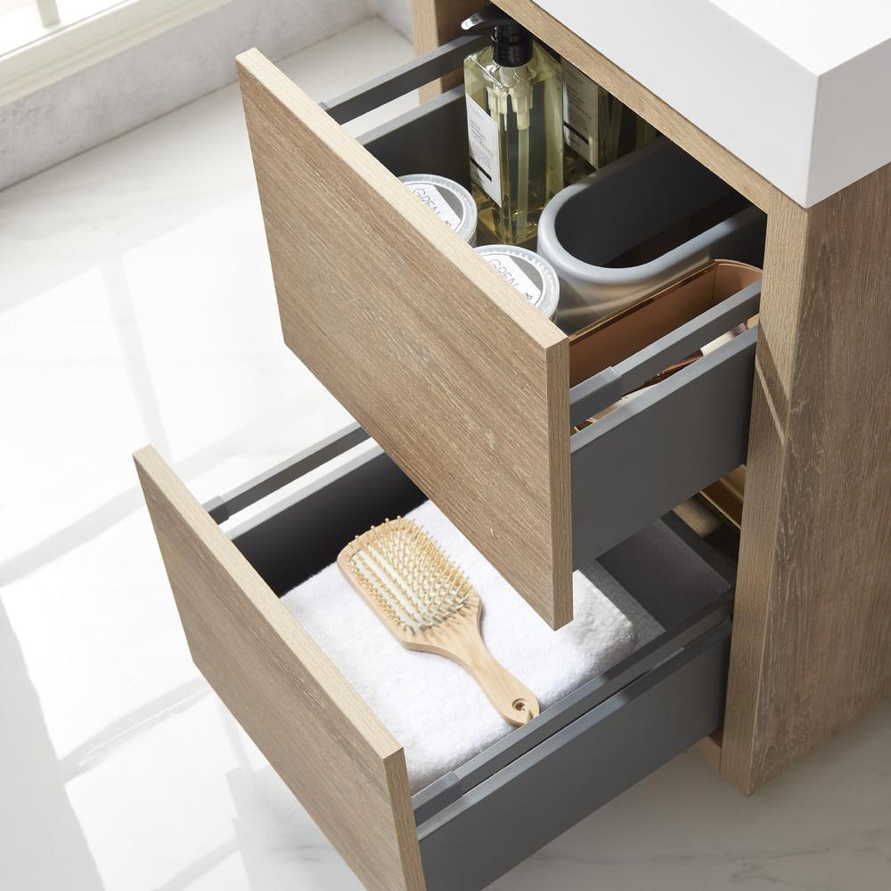 Single Sink Bath Vanity with Composite Integral Square Sink Top and Mirror. Picture 4