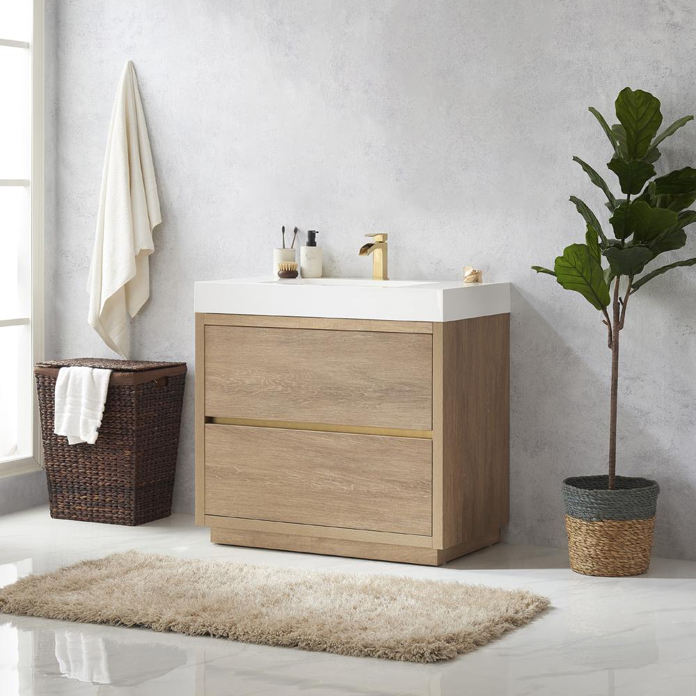 Single Sink Bath Vanity with White Composite Integral Square Sink Top. Picture 6