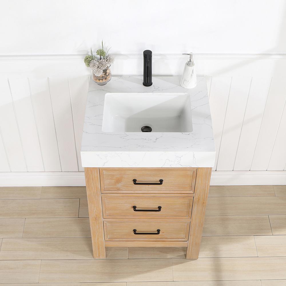 Free-standing Single Bathroom Vanity with Composite top in Lightning White. Picture 5