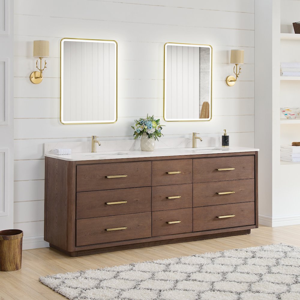 Porto 84" Free-standing Double Bath Vanity in Aged Dark Brown Oak. Picture 8