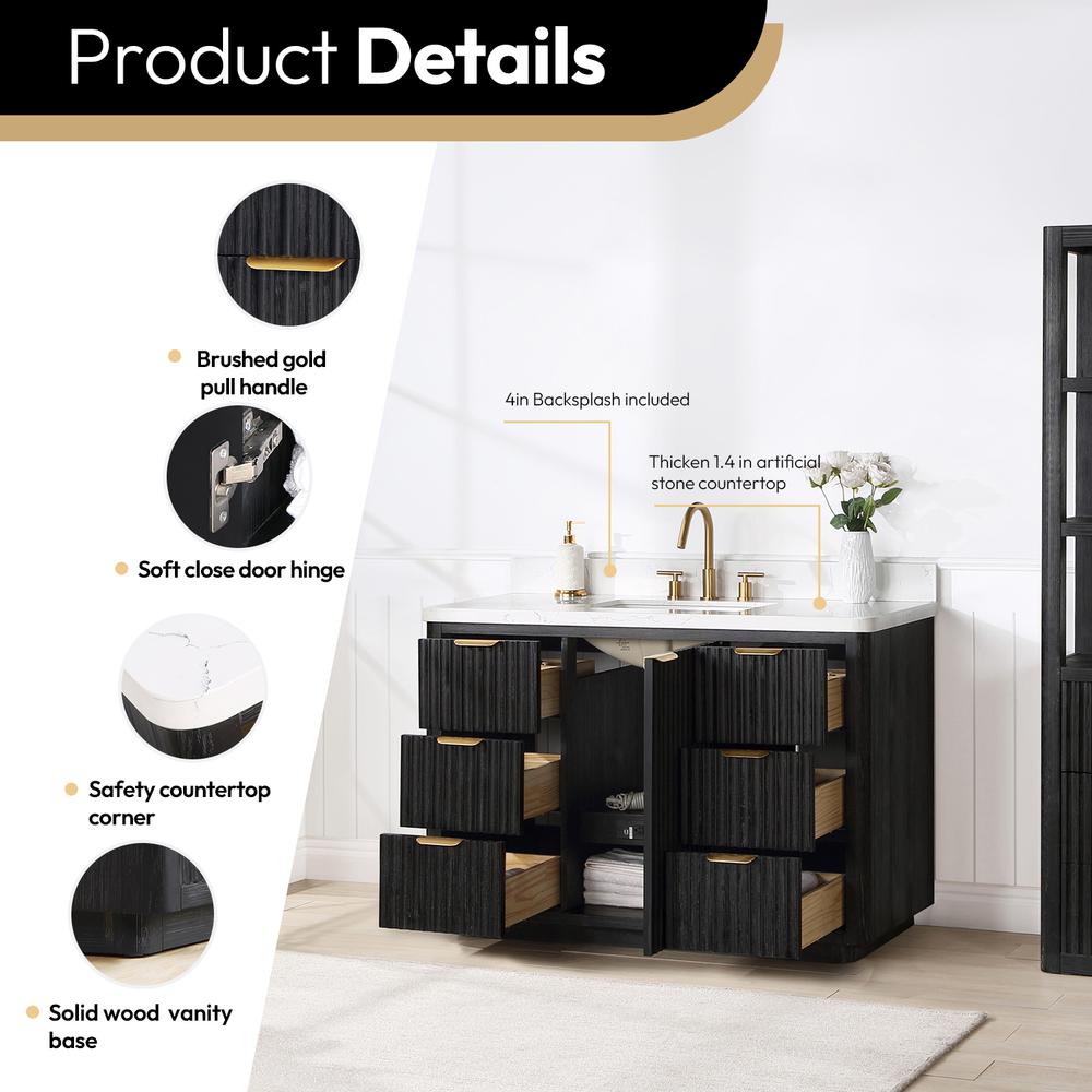 Free-standing Single Bathroom Vanity with Composite top in Lightning White. Picture 4