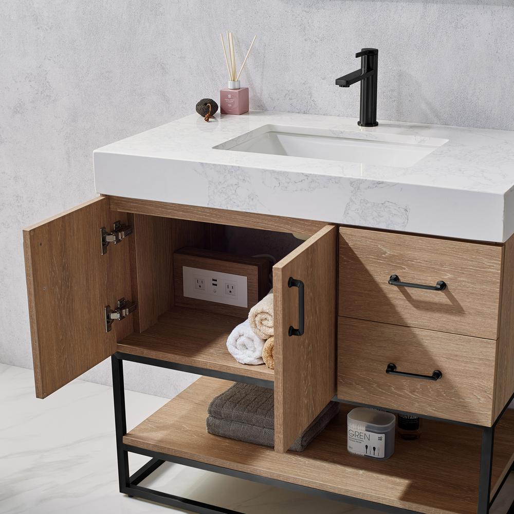 36B" Single Vanity with White Grain Stone Countertop Without Mirror. Picture 9