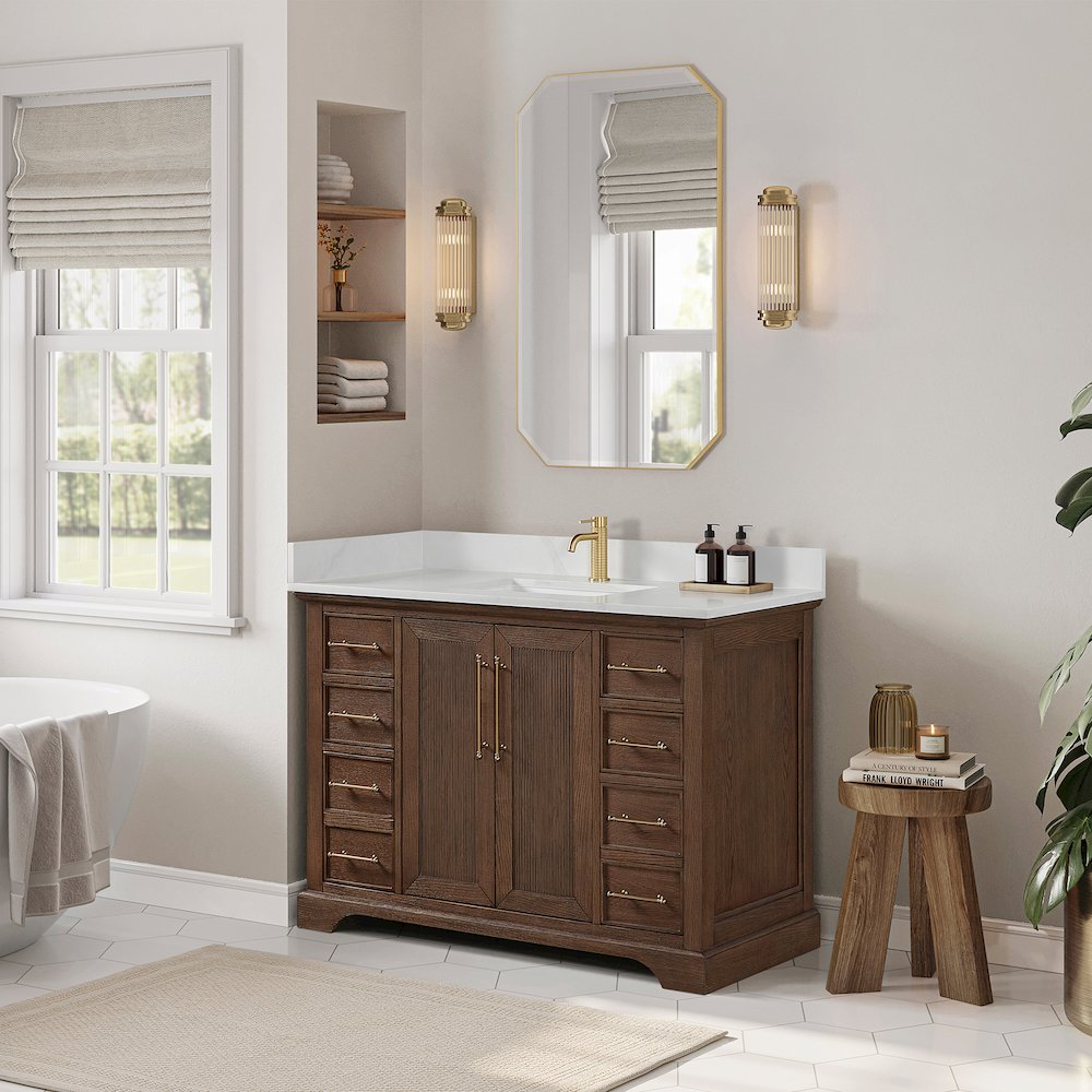 Tokyo 48" Freestanding Single Bath Vanity in Aged Dark Brown Oak. Picture 4