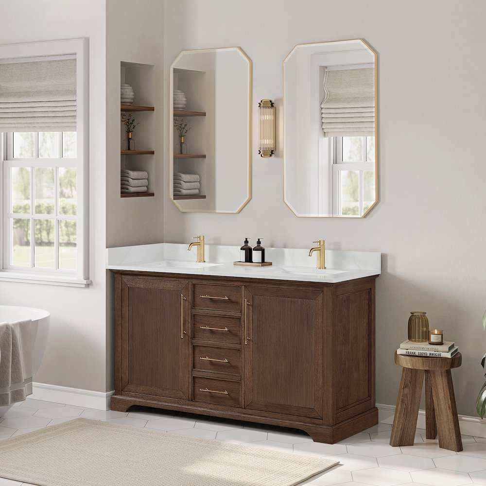 Tokyo 60M" Freestanding Double Bath Vanity in Aged Dark Brown Oak. Picture 4