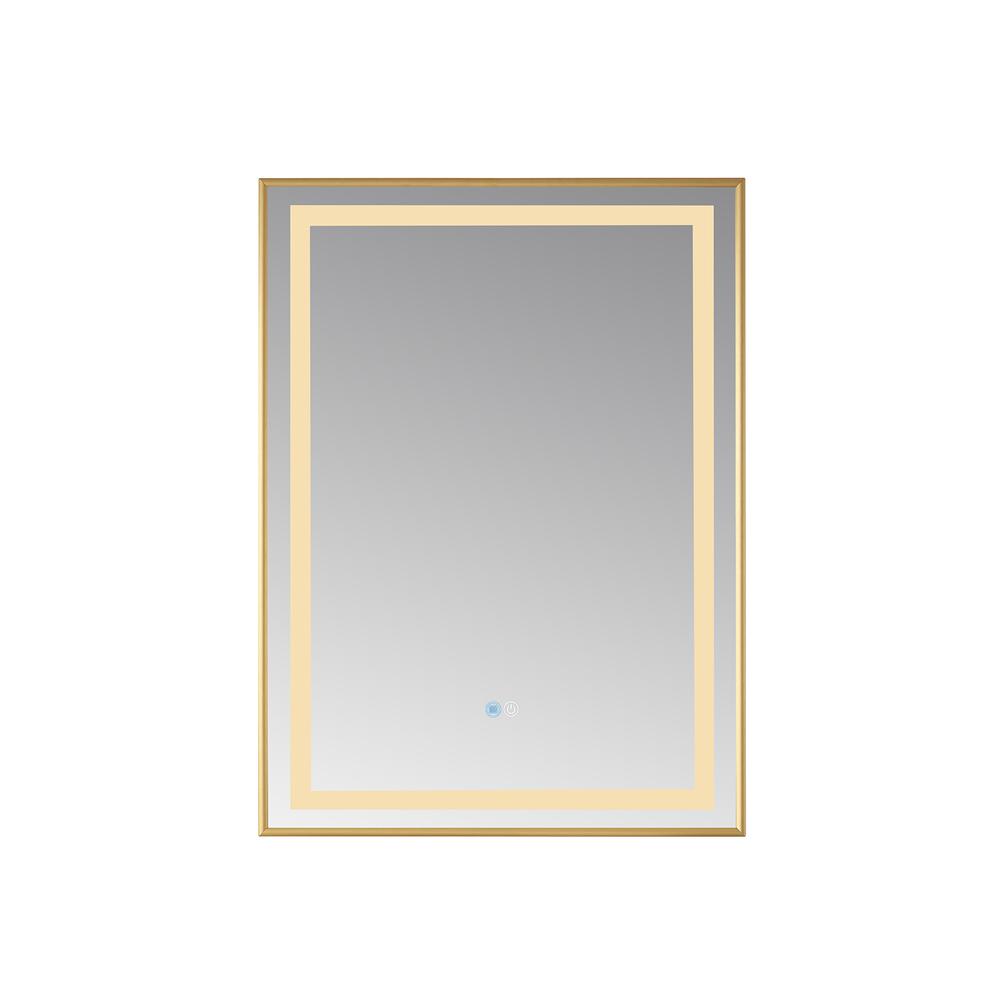Rectangular Aluminum Framed LED Wall Mount Bathroom Vanity Mirror in Gold. Picture 1