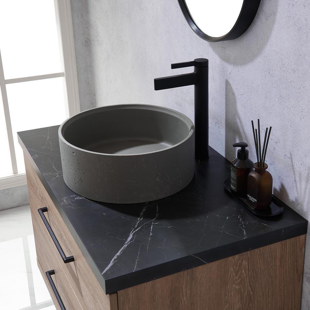 Single Sink Bath Vanity with Sintered Stone Top with Concrete Sink and Mirror. Picture 8