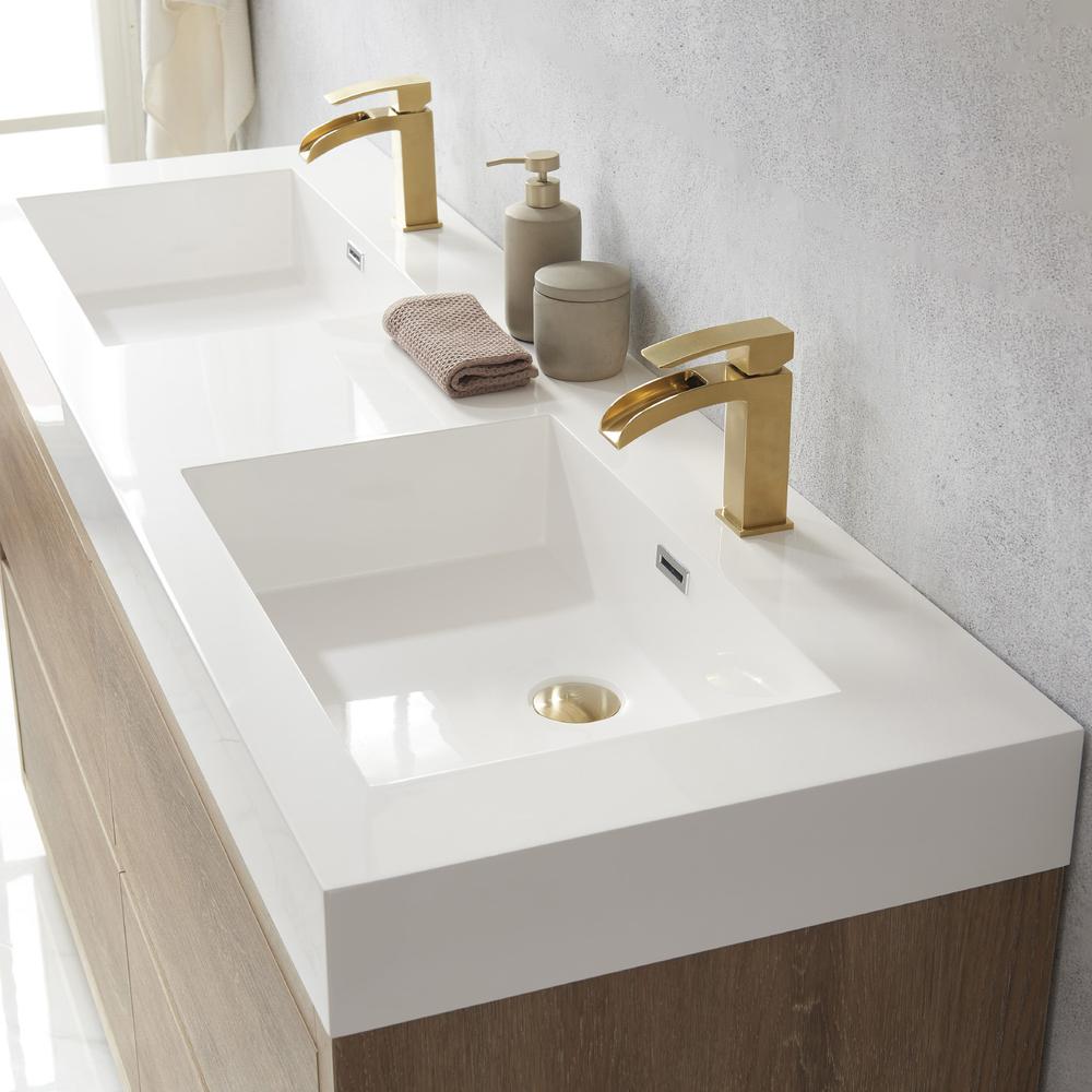 Double Sink Bath Vanity with White Composite Integral Square Sink Top. Picture 8