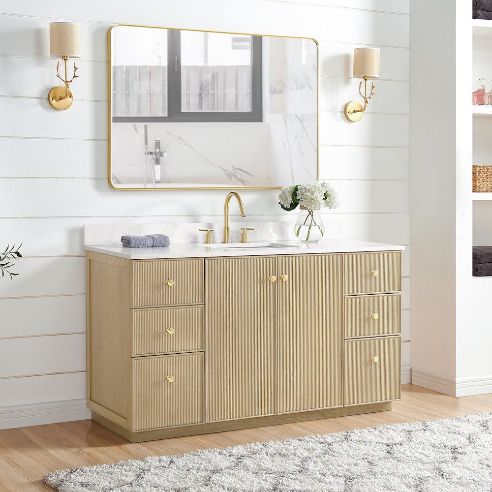 Oza 60" Free-standing Single Bath Vanity in Aged Natural Oak. Picture 5
