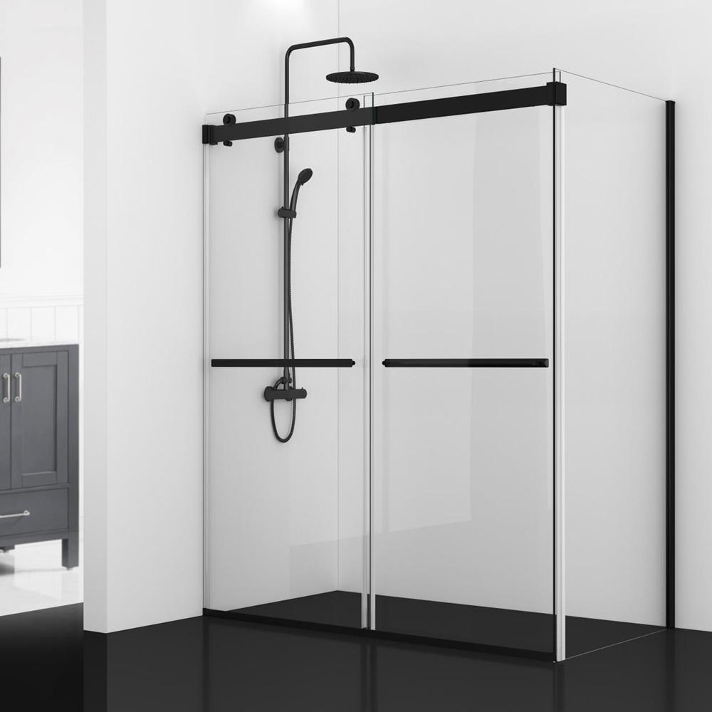 Rectangle Double Sliding Frameless Shower Enclosure in Matte Black. Picture 2