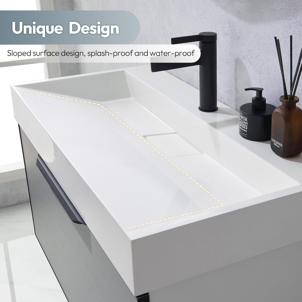 Rectangular White Finish Composite Granite Stone Console Bathroom Vanity Sink. Picture 4