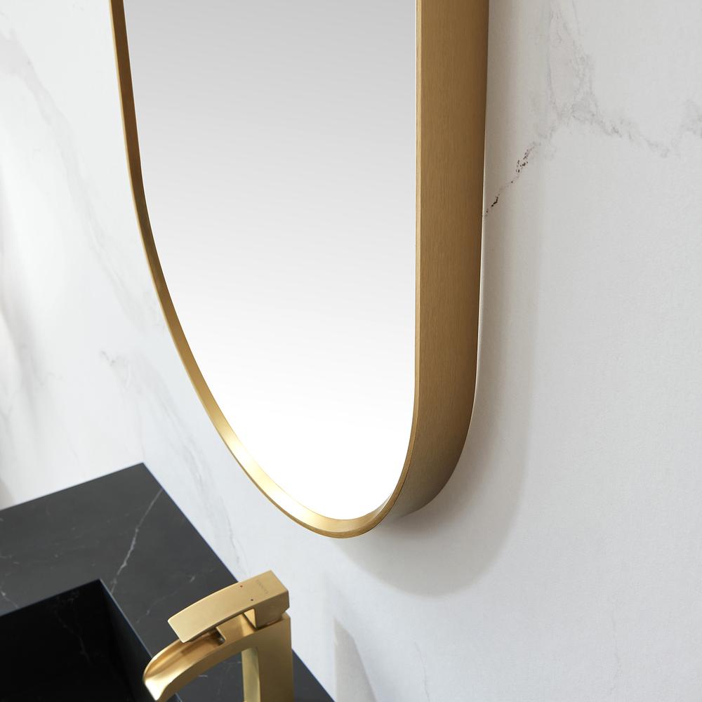 Miajadas 20 in. W x 36 in. H Oval Metal Wall Mirror in Brushed Gold. Picture 6