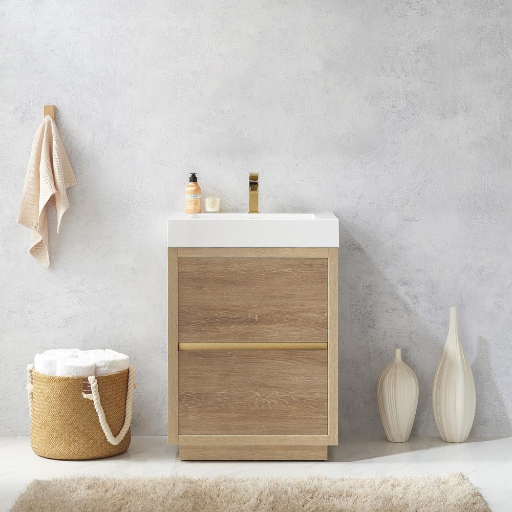 Single Sink Bath Vanity with White Composite Integral Square Sink Top. Picture 3